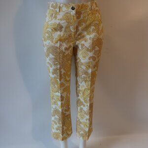 Womens Luisa Spagnoli Yellow, White Paisley Straight Leg Pants 44 EUR/US 10